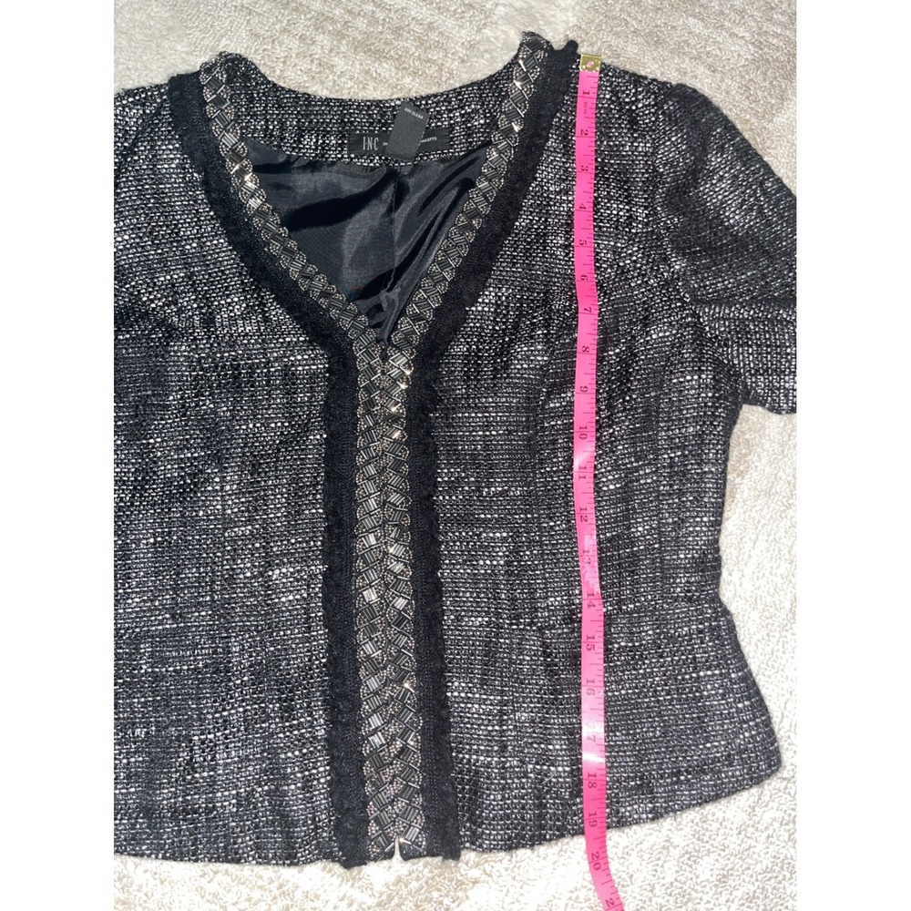 INC International Concepts Black Metallic Tweed Embellished Blazer Jacket M - Picture 4 of 4